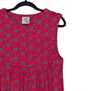 Vintage Laura Ashley Red Floral Flannel Cotton-Wool Midi Jumper Dress - Size 8